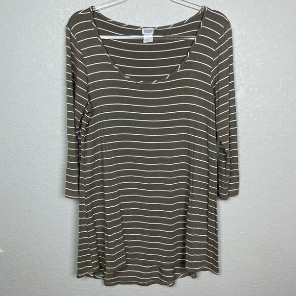 CHARMING CHARIE Taupe & White Striped Scoopneck Top Size L - Picture 1 of 7
